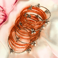 Red Colour Raindrop Bangles & Silver Kashmiri Ghungru Bangles