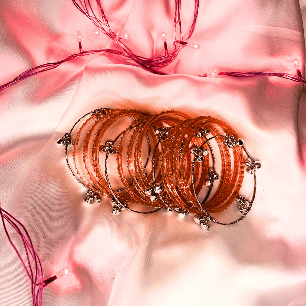 Red Colour Raindrop Bangles & Silver Kashmiri Ghungru Bangles